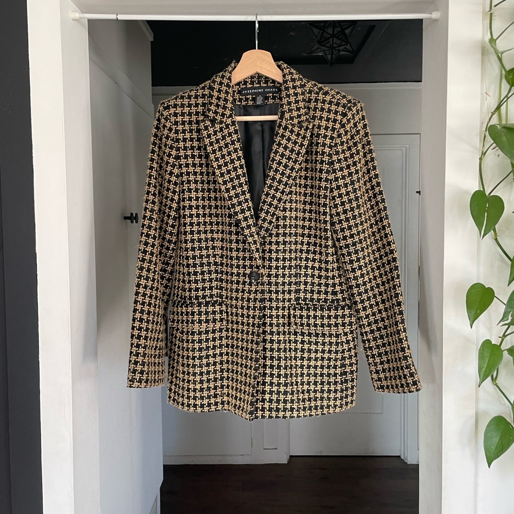 Josephine Chaus Vintage Houndstooth Blazer black tan Size 6
